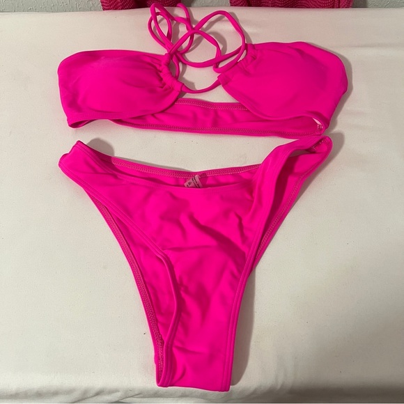 Women’s Size Small NWOT Chic Hot Pink Swimsuit and Coverup Pants Vacation Beach - Picture 6 of 9
